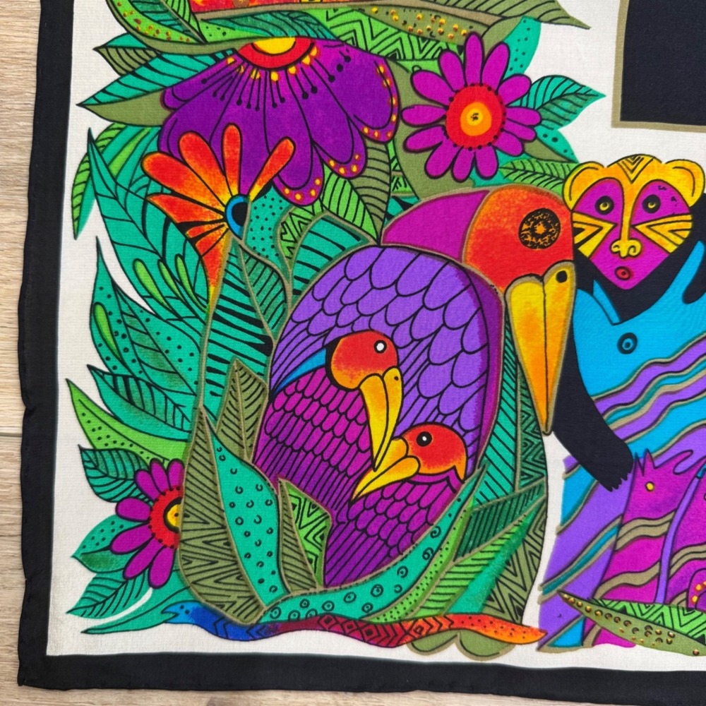Laurel‎ Burch Vintage Silk Scarf Jungle Animals The Honey Collection Square 20" - Picture 5 of 11